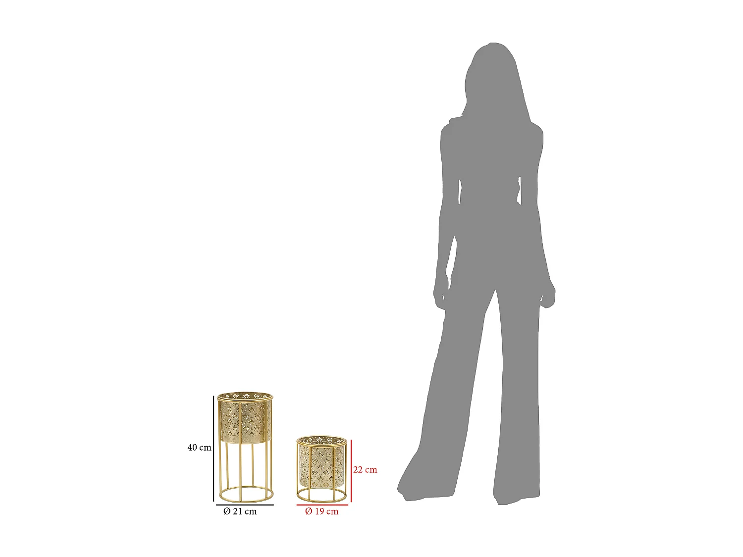 Lot de 2 Cache-Pots sur Pied "Glovy" 40cm Or