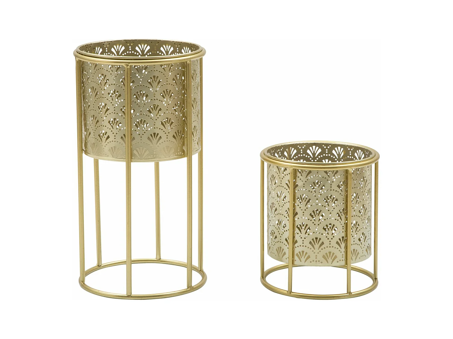 Ensemble de Porte-Vases golvy - Métal Doré Sculpté avec Pieds, 2 Pièces (Ø21x40 et Ø19x22 cm)