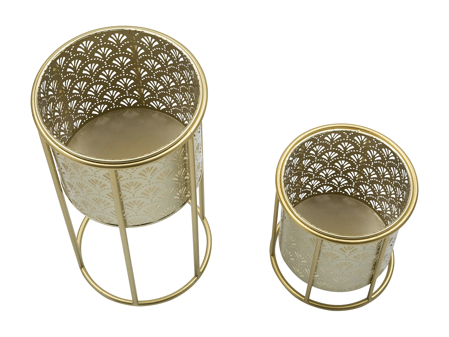 Set van 2 gouden metalen plantenpotten Ø cm 21x40-19x22