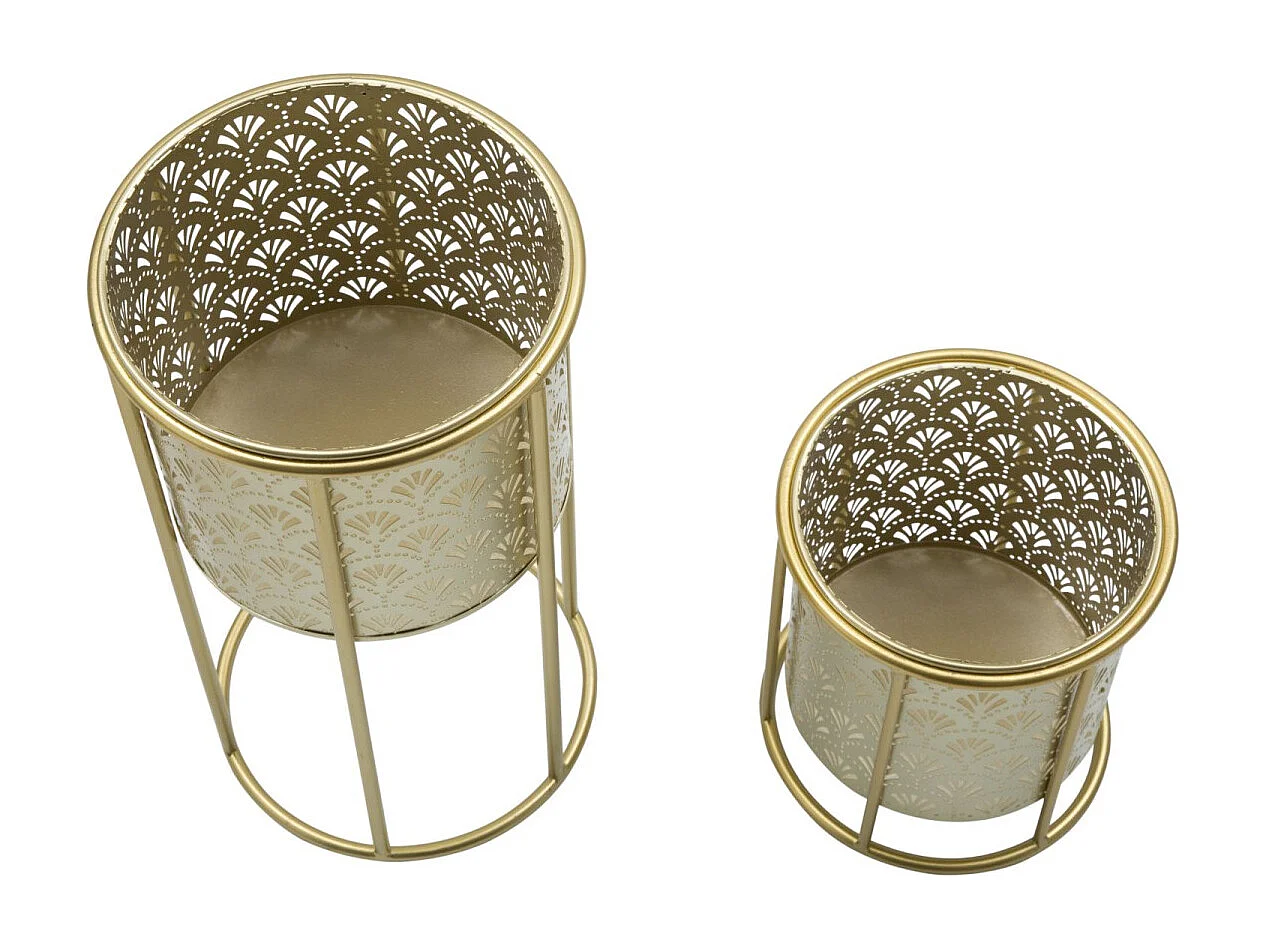 Set van 2 gouden metalen plantenpotten Ø cm 21x40-19x22