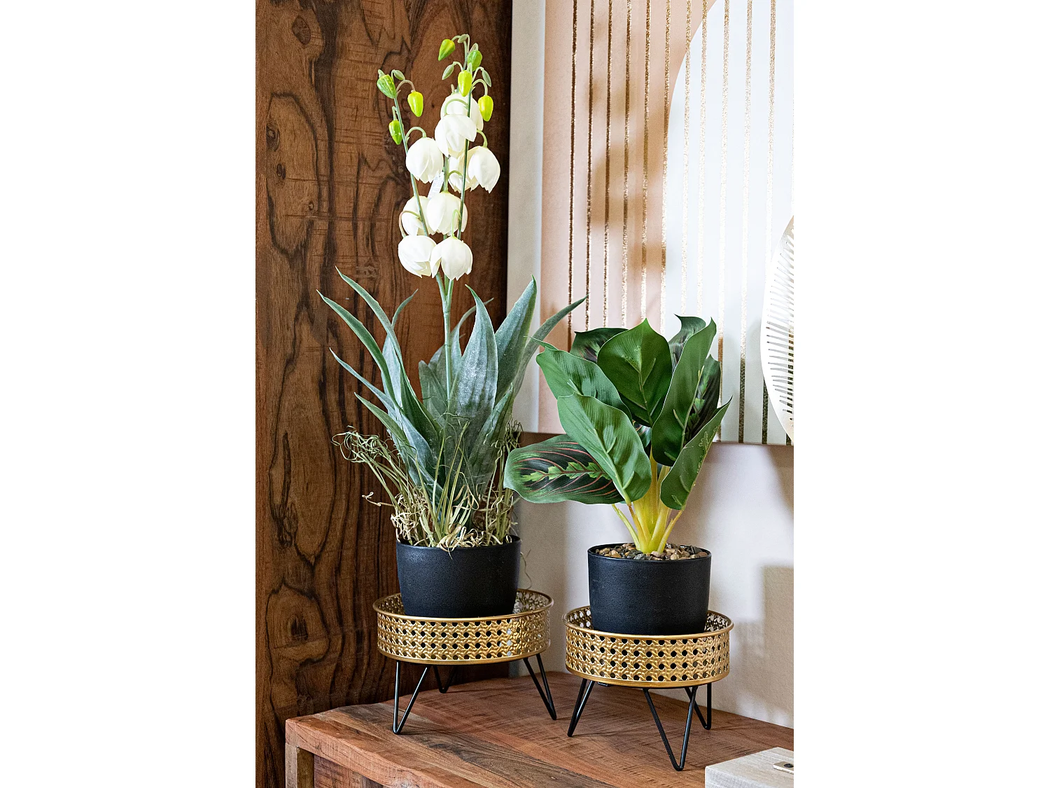 Set di 2 portavasi in metallo dorati Ø cm 20,5X13-18X13