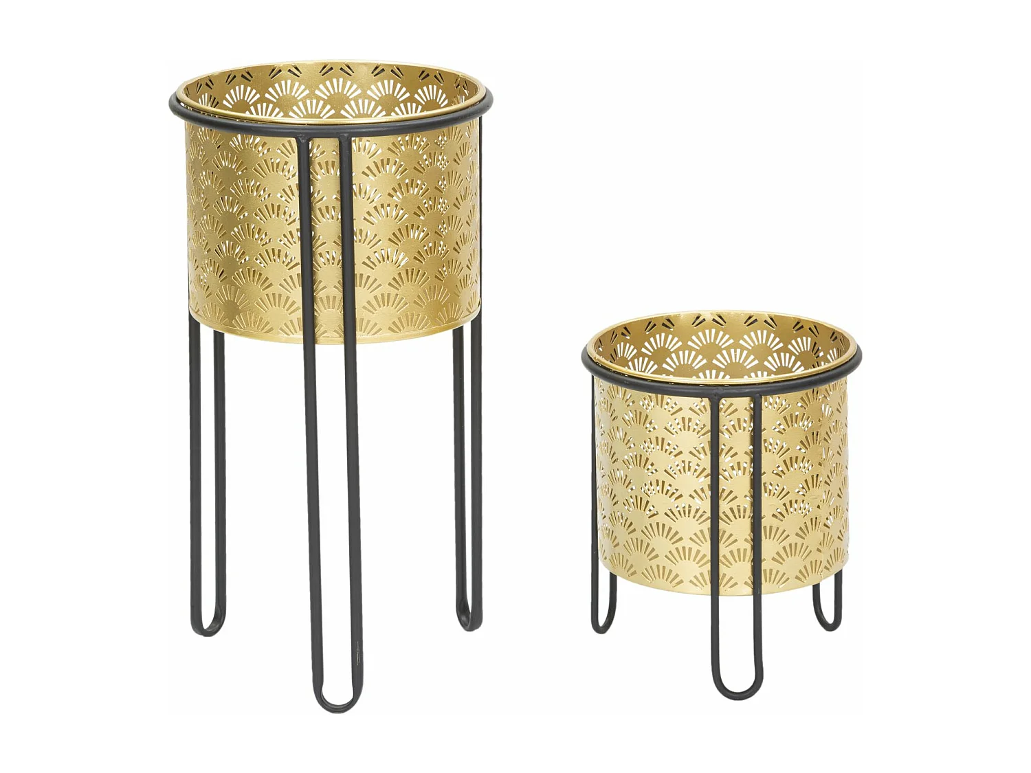 Set di 2 portavasi in metallo dorati e neri Ø cm 21x40-19x22