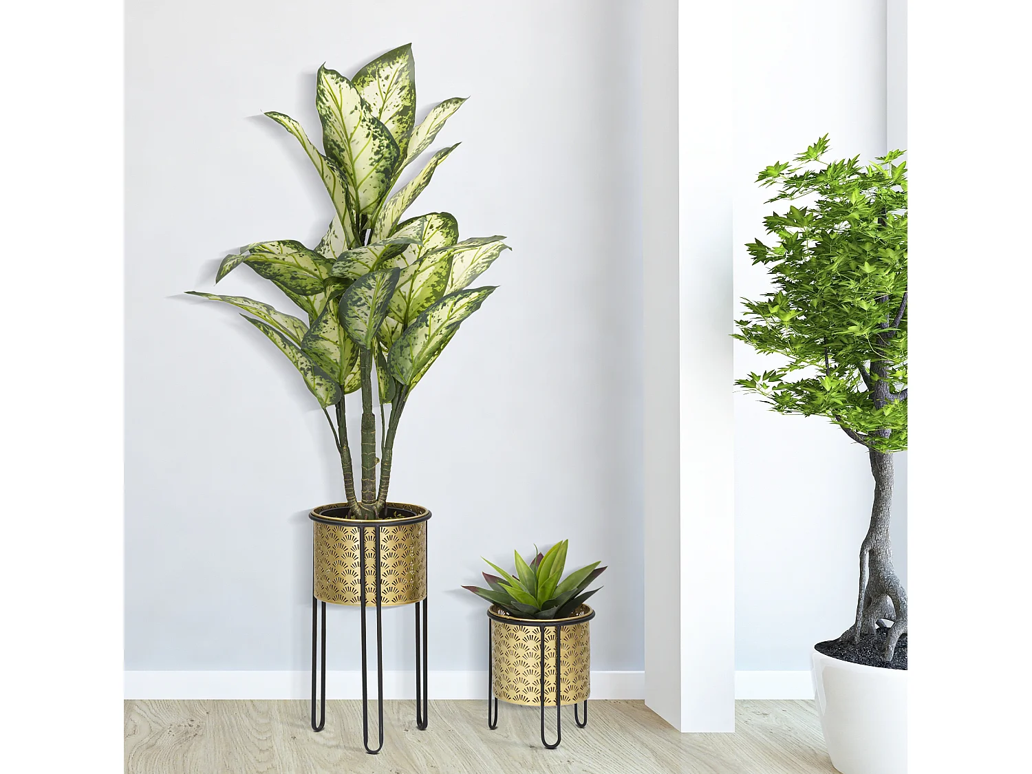 Set di 2 portavasi in metallo dorati e neri Ø cm 21x40-19x22