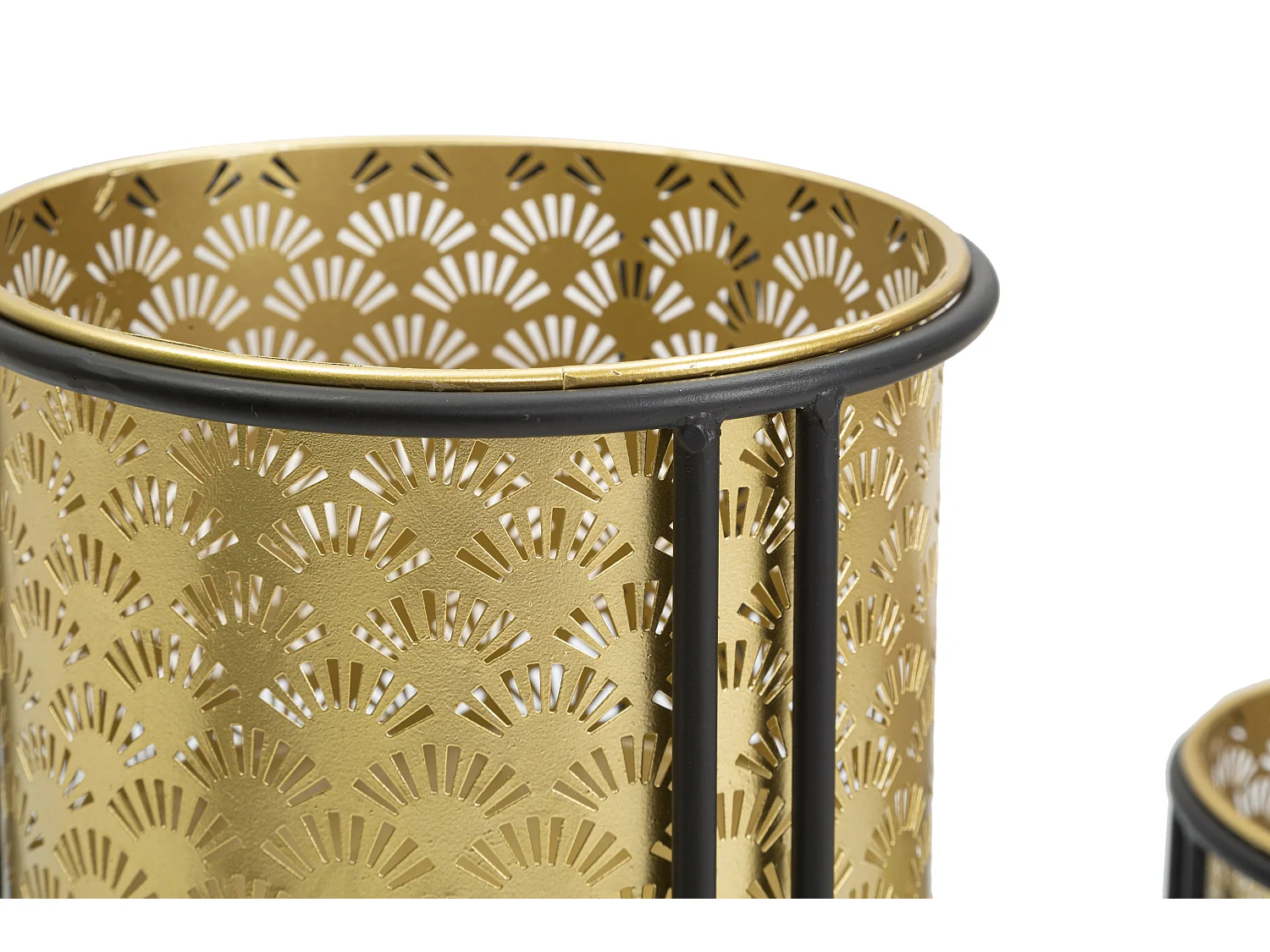 Set di 2 portavasi in metallo dorati e neri Ø cm 21x40-19x22