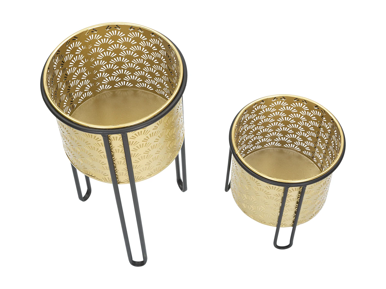 Set di 2 portavasi in metallo dorati e neri Ø cm 21x40-19x22