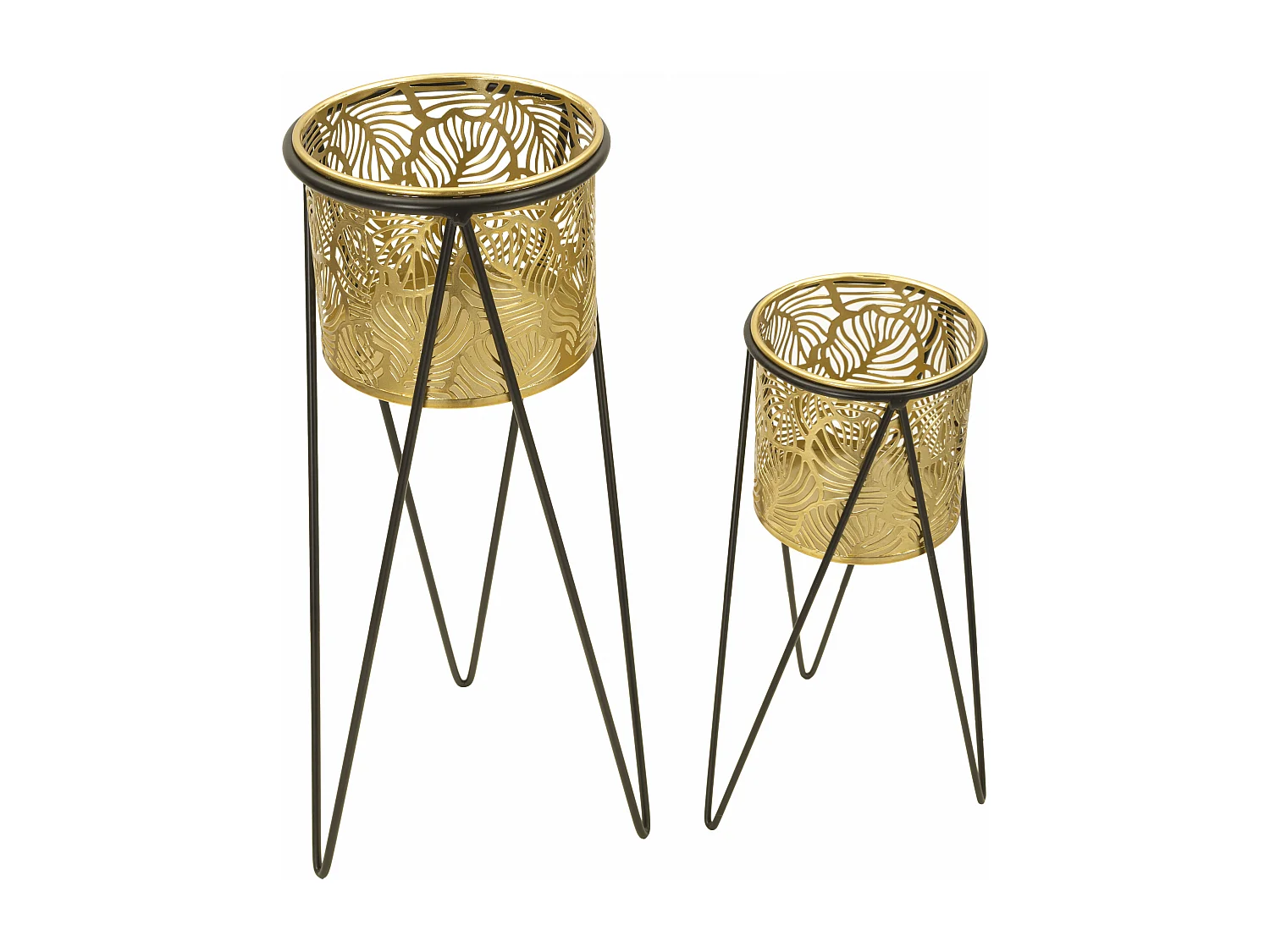 Lot de 2 Cache-Pots sur Pied "Drak" 46cm Or & Noir