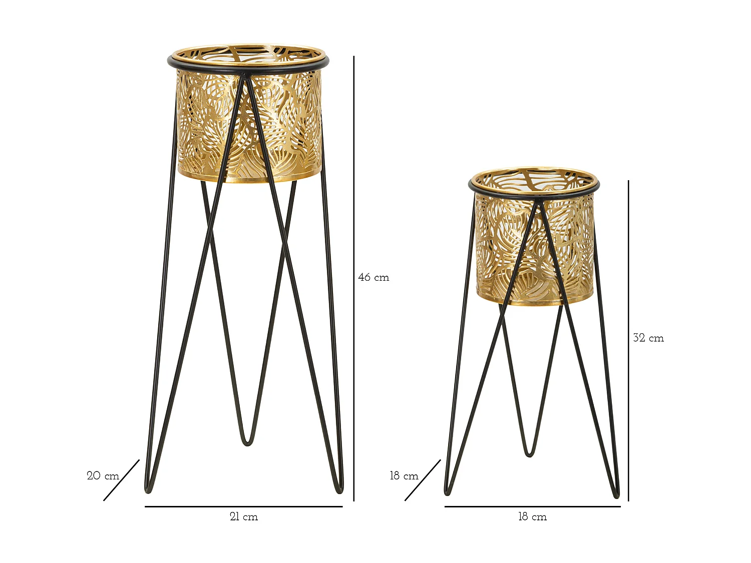 Lot de 2 Cache-Pots sur Pied "Drak" 46cm Or & Noir