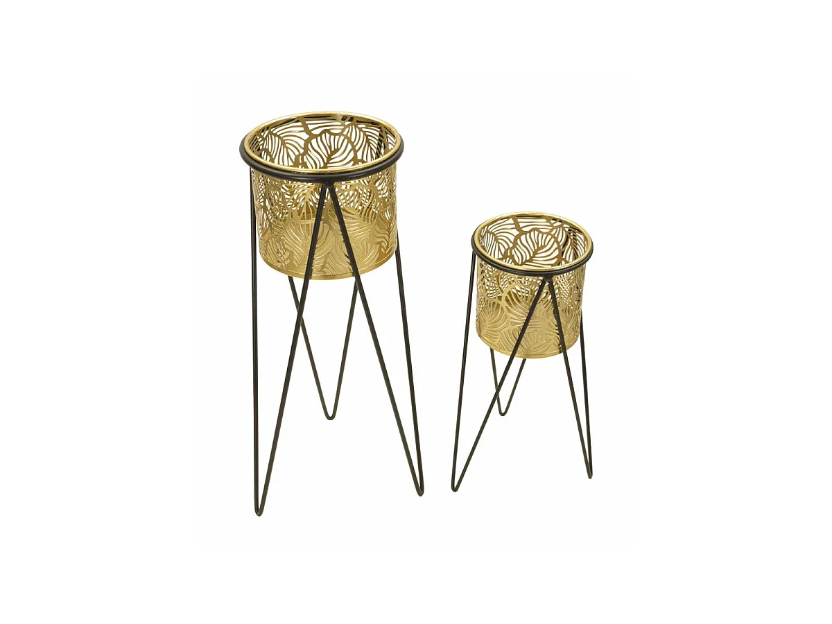 2er-Set Übertöpfe aus Metall goldfarben 21x20x46-18x18x32 cm