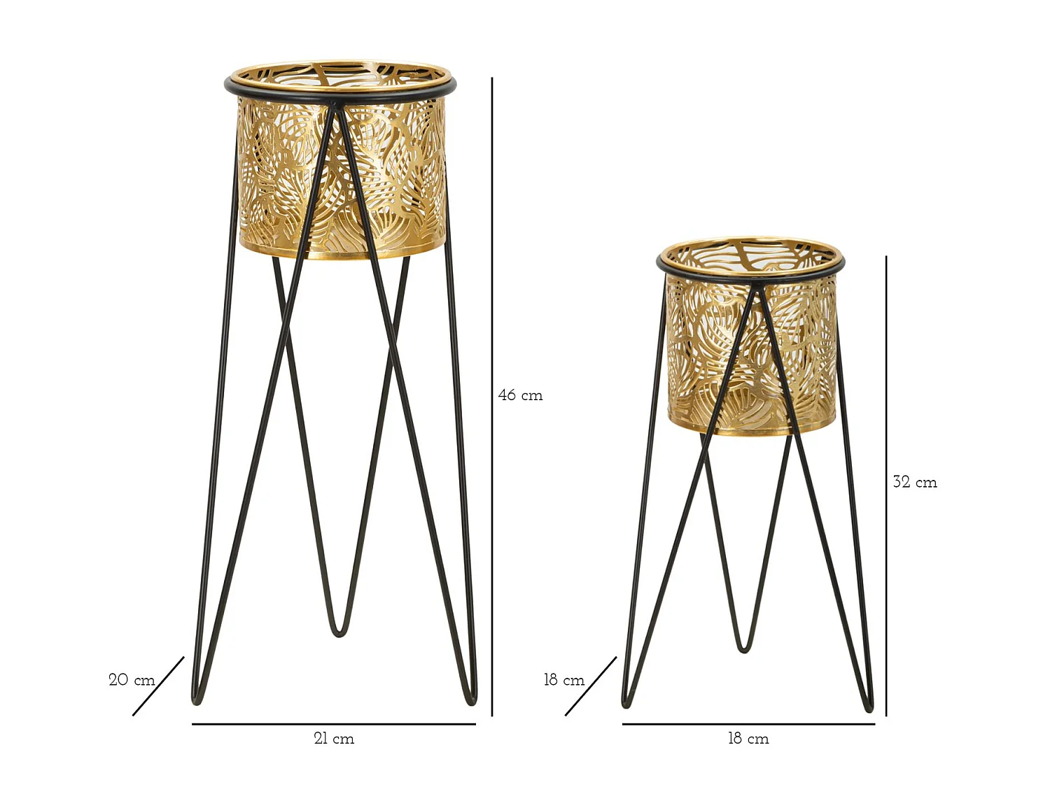 2er-Set Übertöpfe aus Metall goldfarben 21x20x46-18x18x32 cm