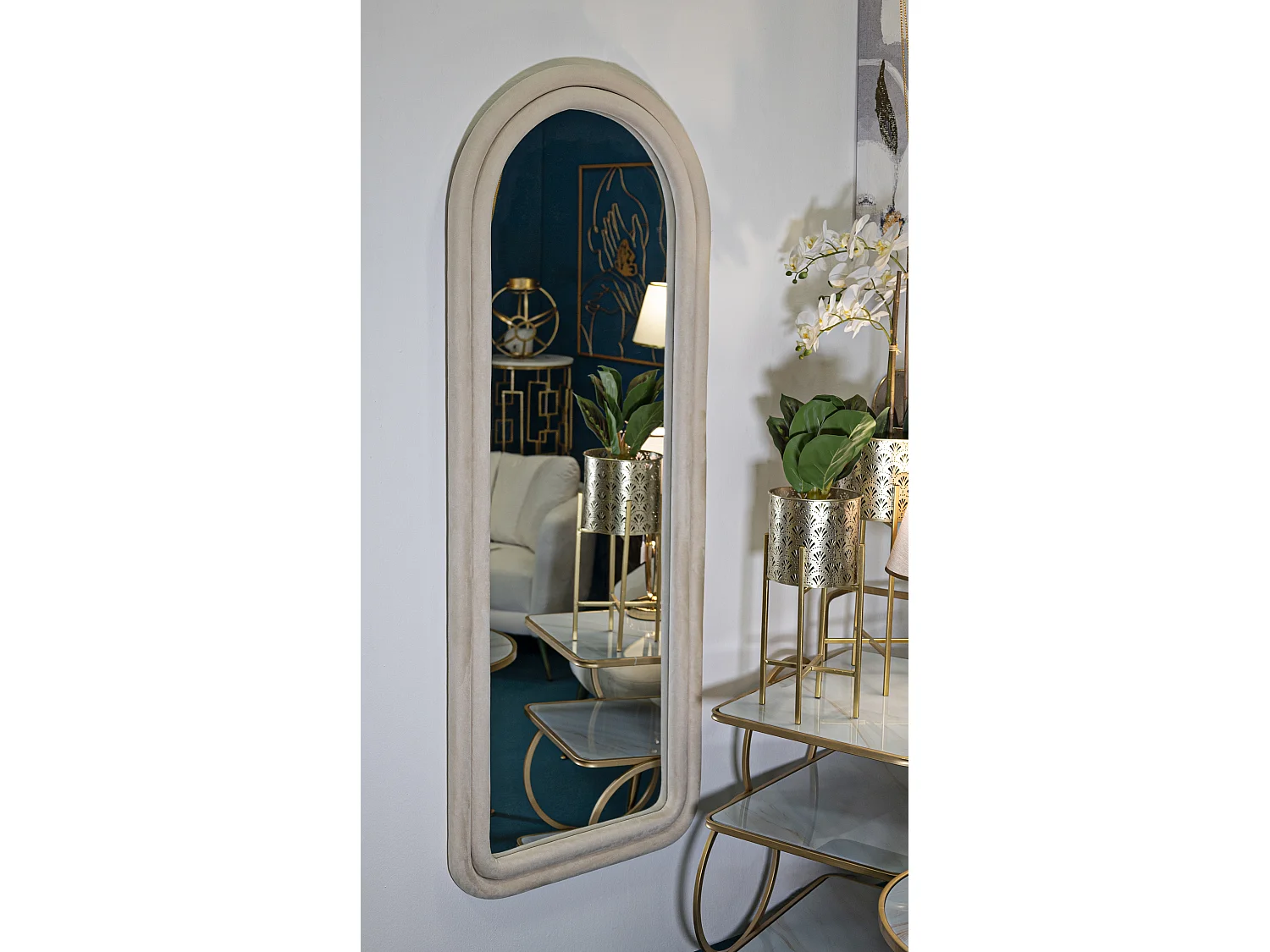 Miroir Mural en Velours "Chloé" 160cm Crème