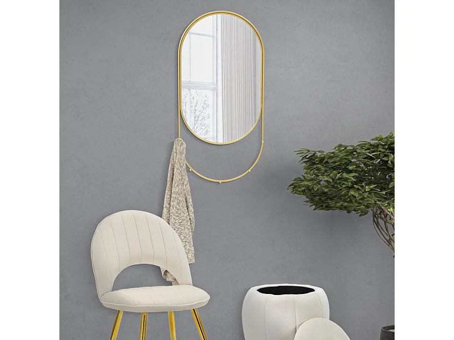 Specchio da parete in metallo dorato con appendini cm 40x5,5x79,5