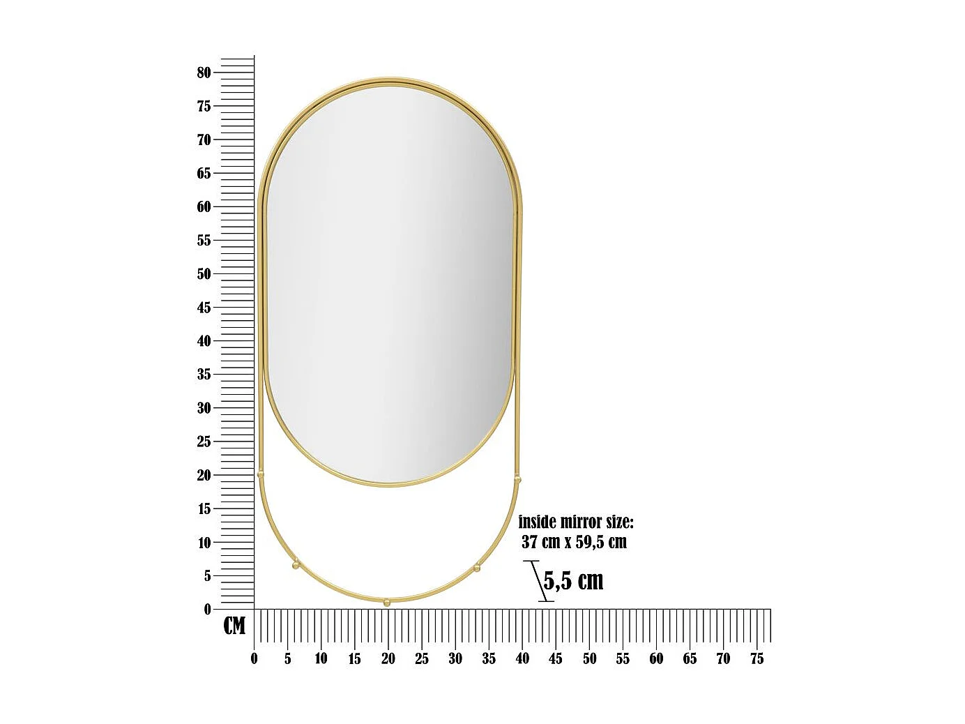 Specchio da parete in metallo dorato con appendini cm 40x5,5x79,5