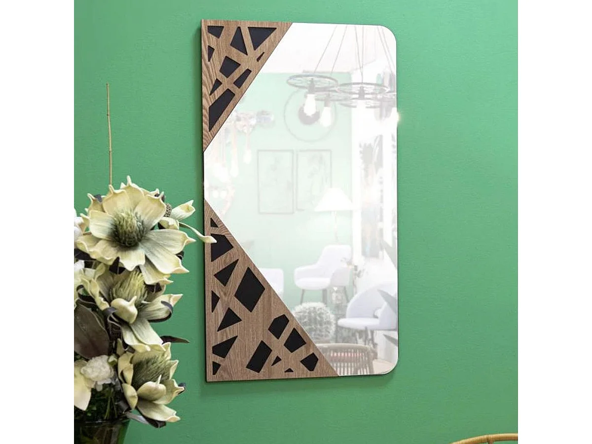 Miroir Mural Déco "Angle" 90cm Naturel & Noir