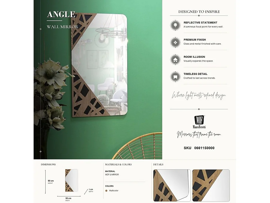 Miroir Mural Déco "Angle" 90cm Naturel & Noir