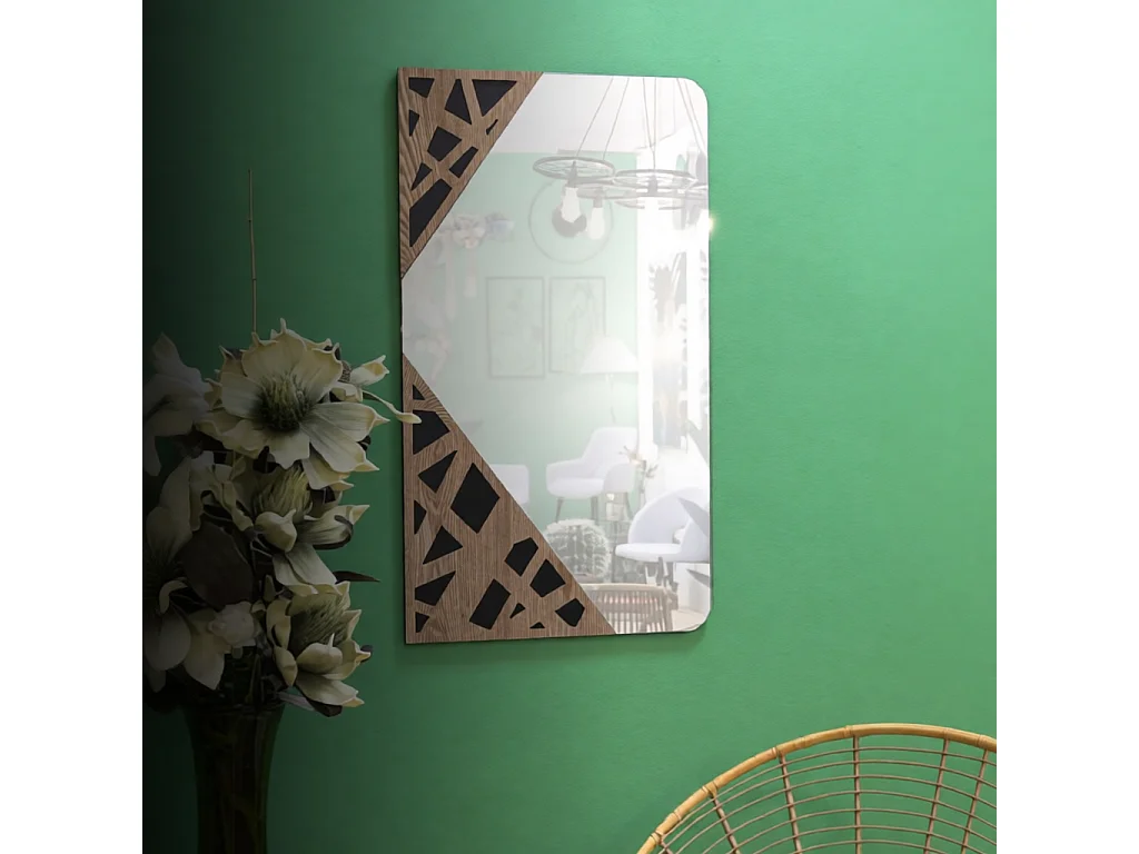 Miroir Mural Déco "Angle" 90cm Naturel & Noir