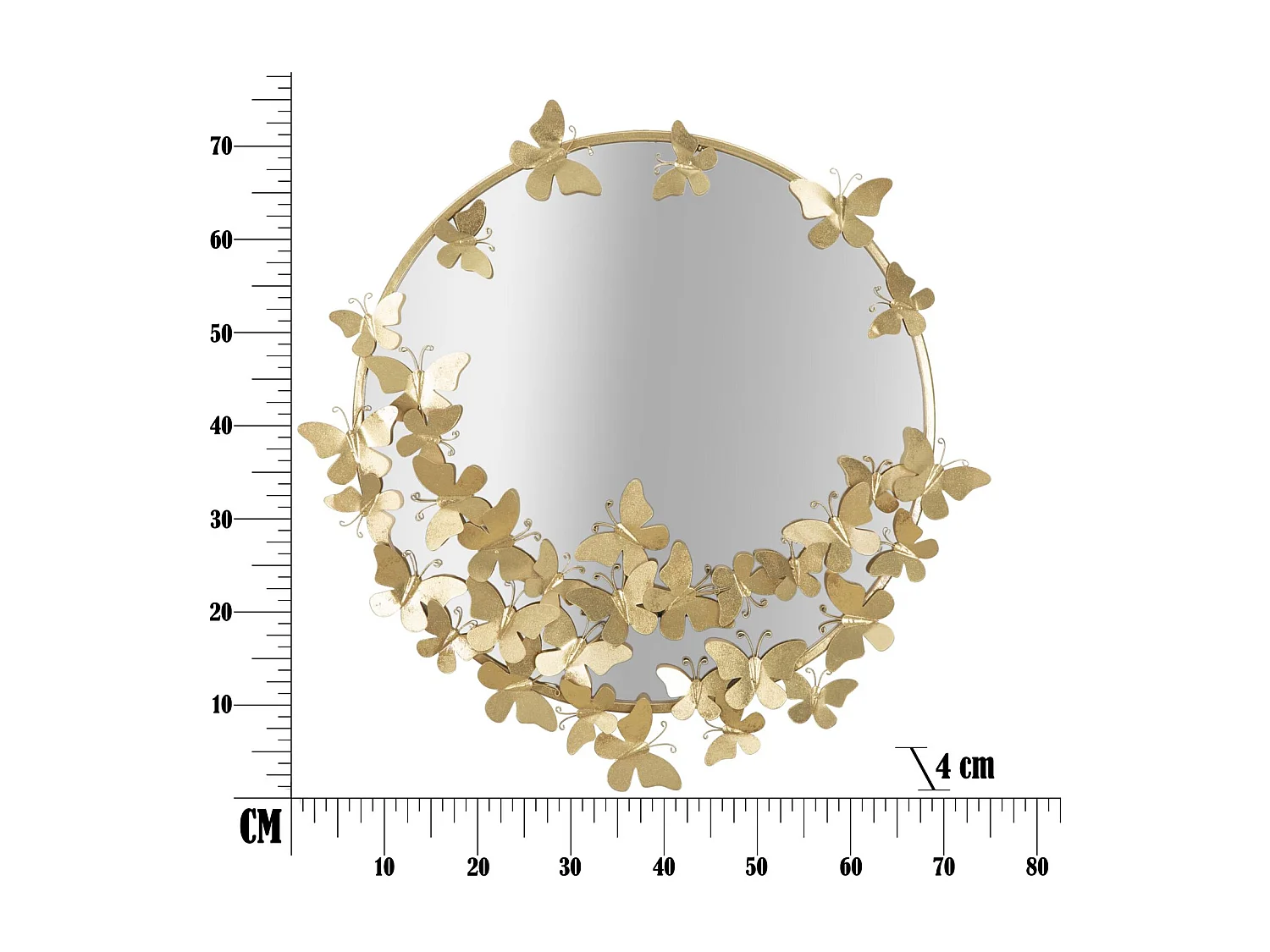 Miroir Mural Design "Butterfly" 75cm Or