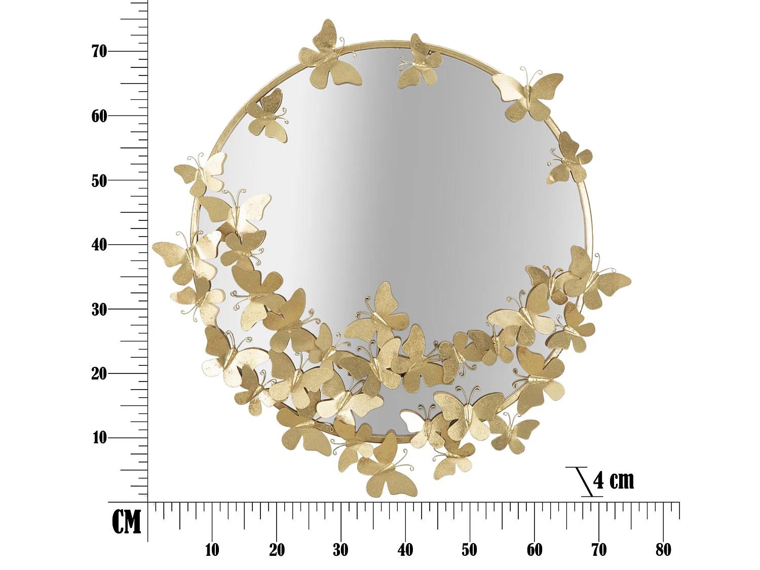 Miroir Mural Design "Butterfly" 75cm Or