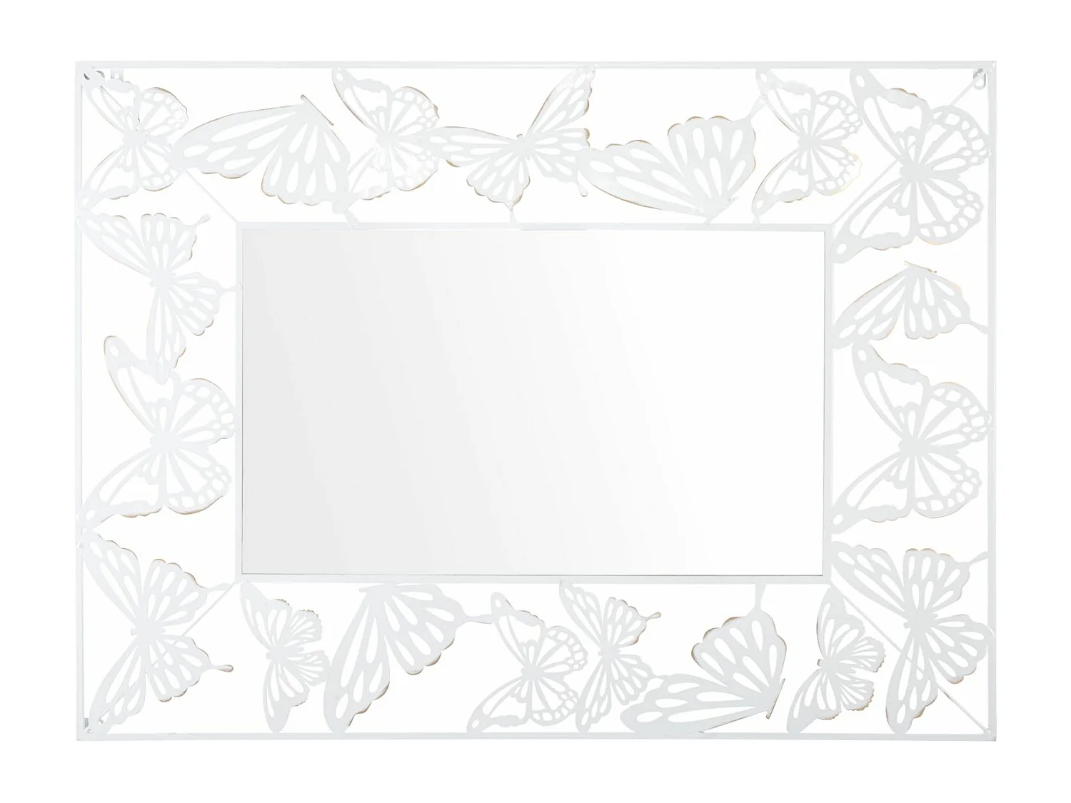 Specchio da parete con farfalle in volo in metallo bianco cm 85x1x115