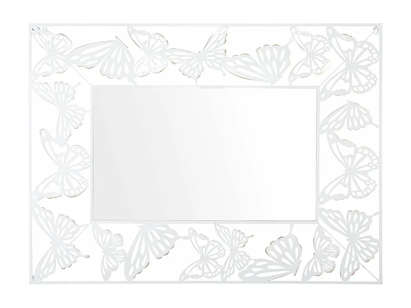Specchio da parete con farfalle in volo in metallo bianco cm 85x1x115
