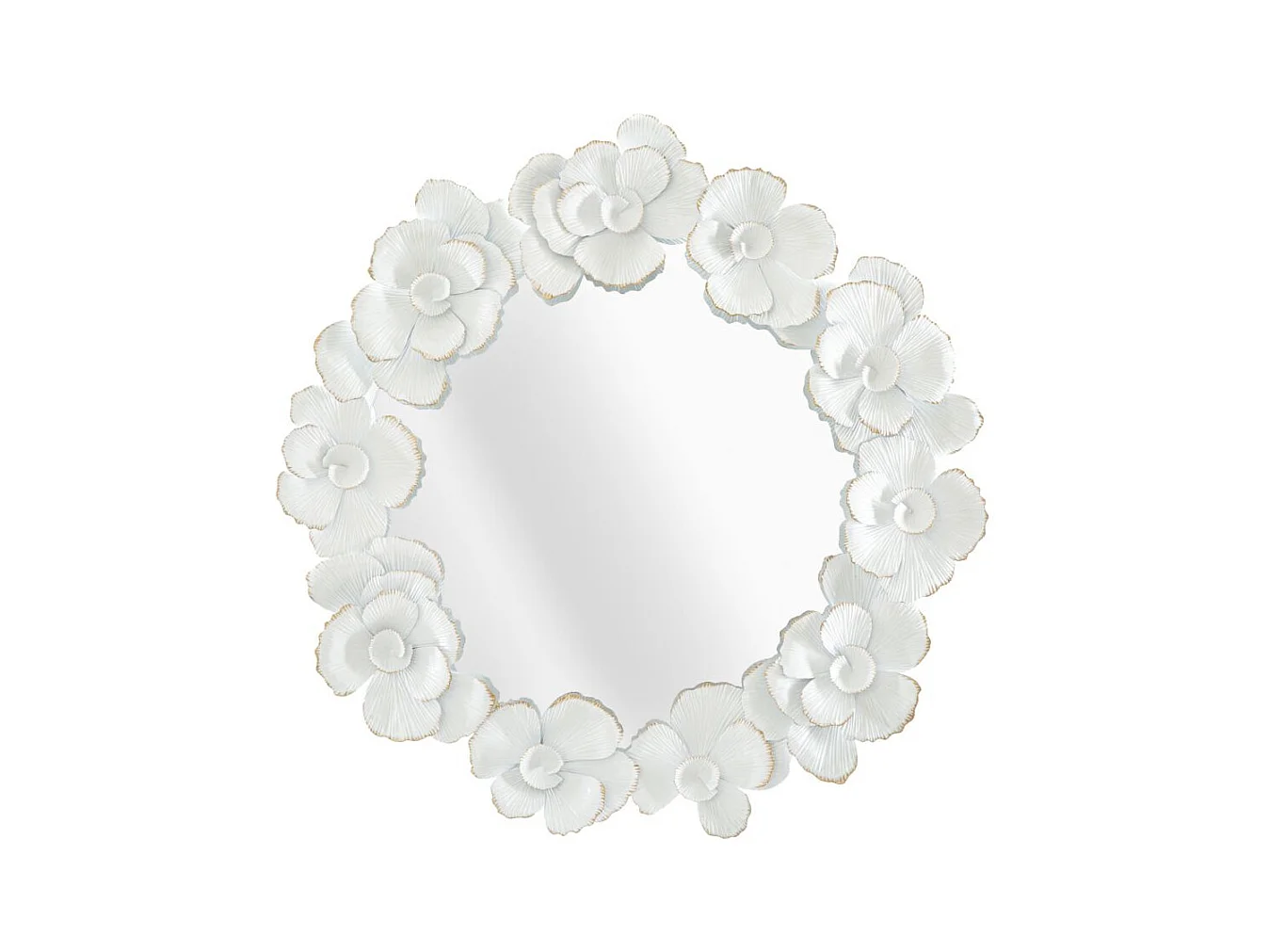Miroir Rond Métallique Blanc avec Fleurs Dorées et Détails Élégants – Miroir Décoratif Glamour pour Intérieur 82x2,6x85,5 cm
