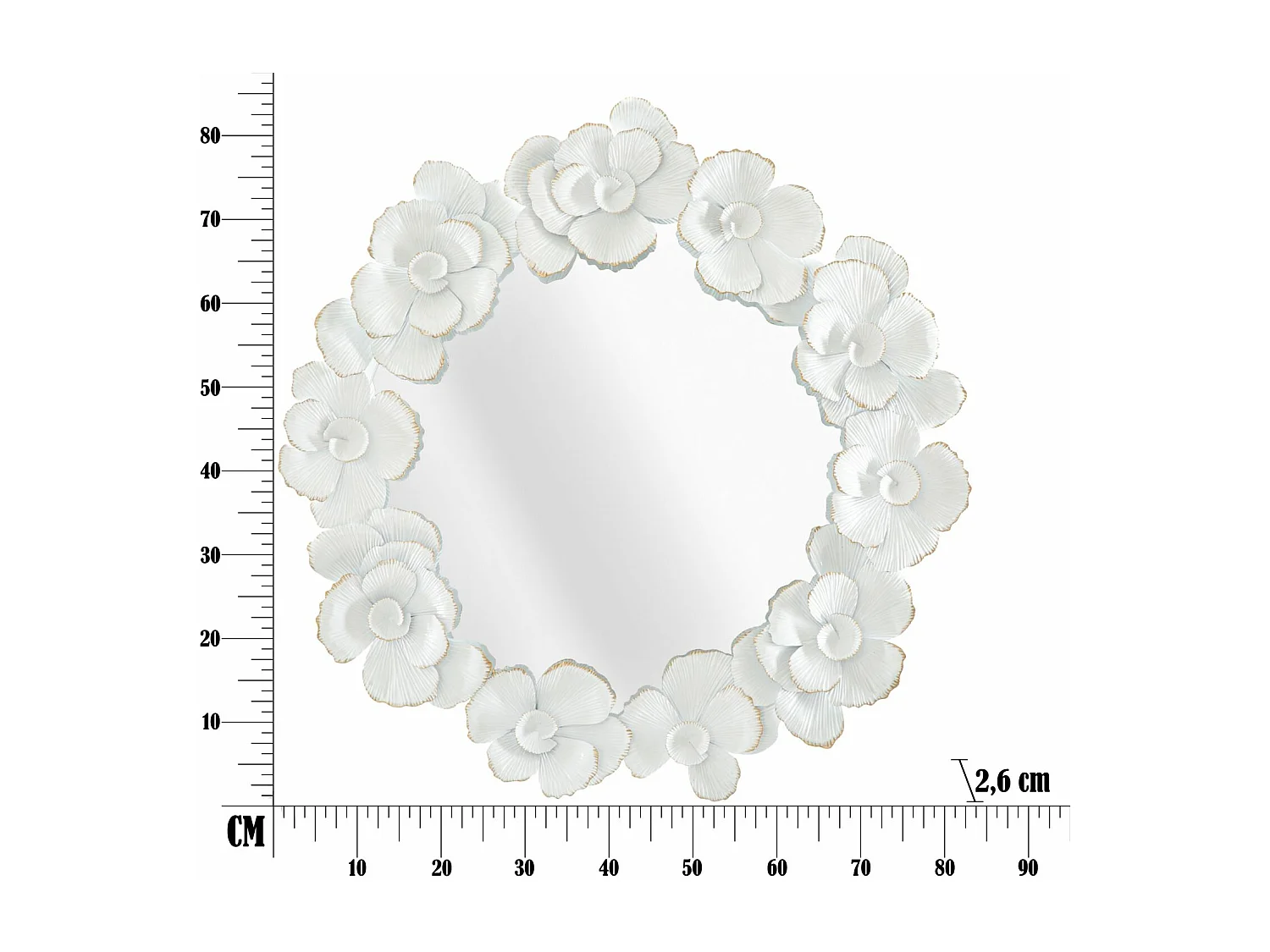 Specchio da parete con fiori in metallo bianco cm 82x2,6x85,5