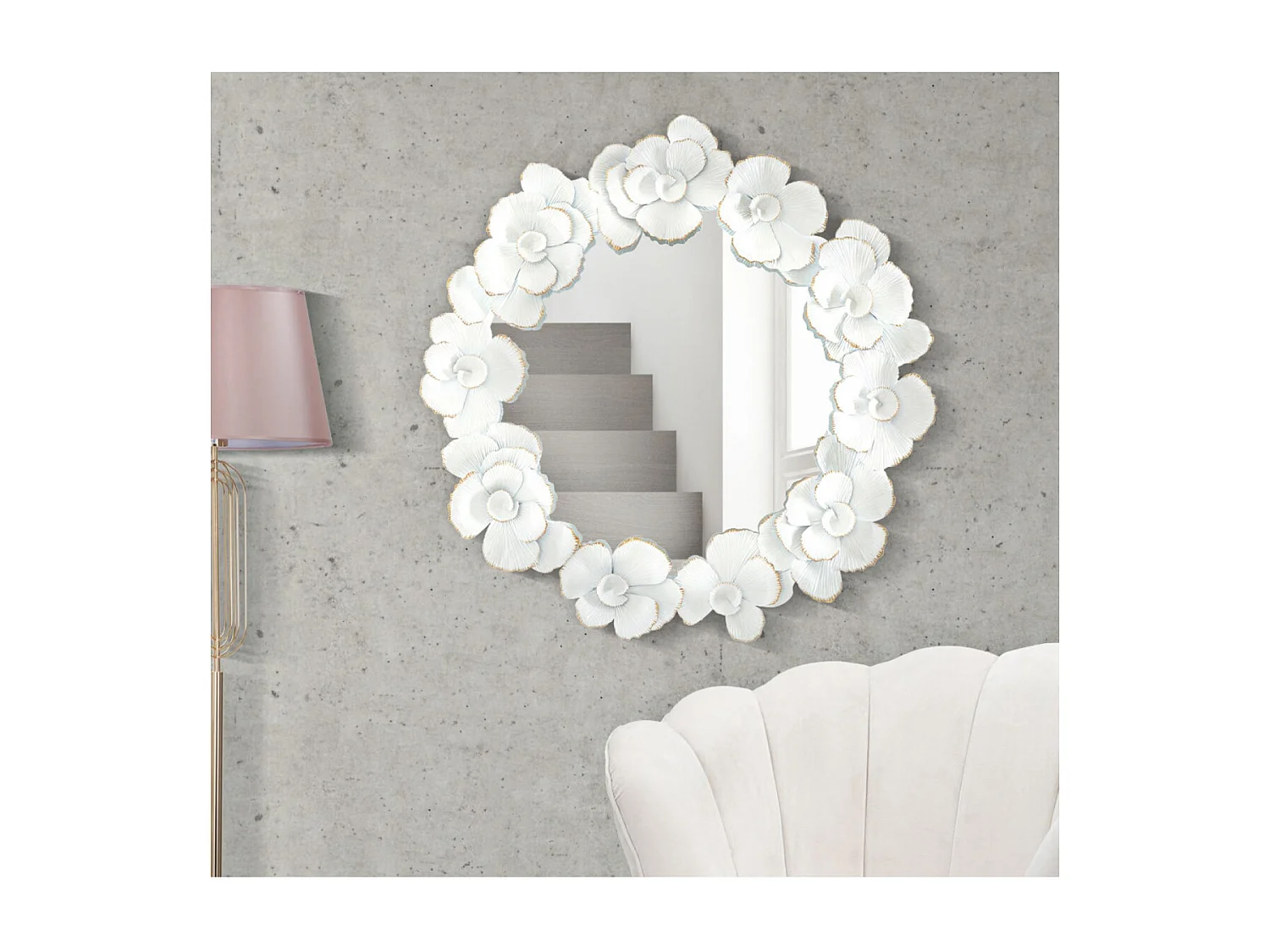 Miroir Mural Design "Flowers" 85cm Blanc
