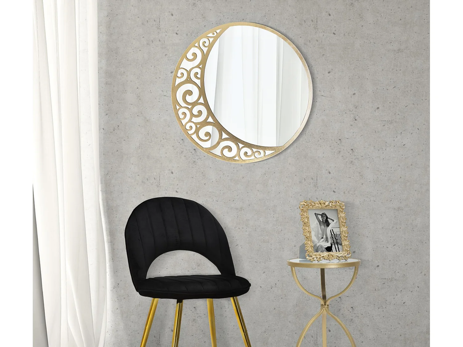 Miroir Mural Design "Luna" 72cm Or