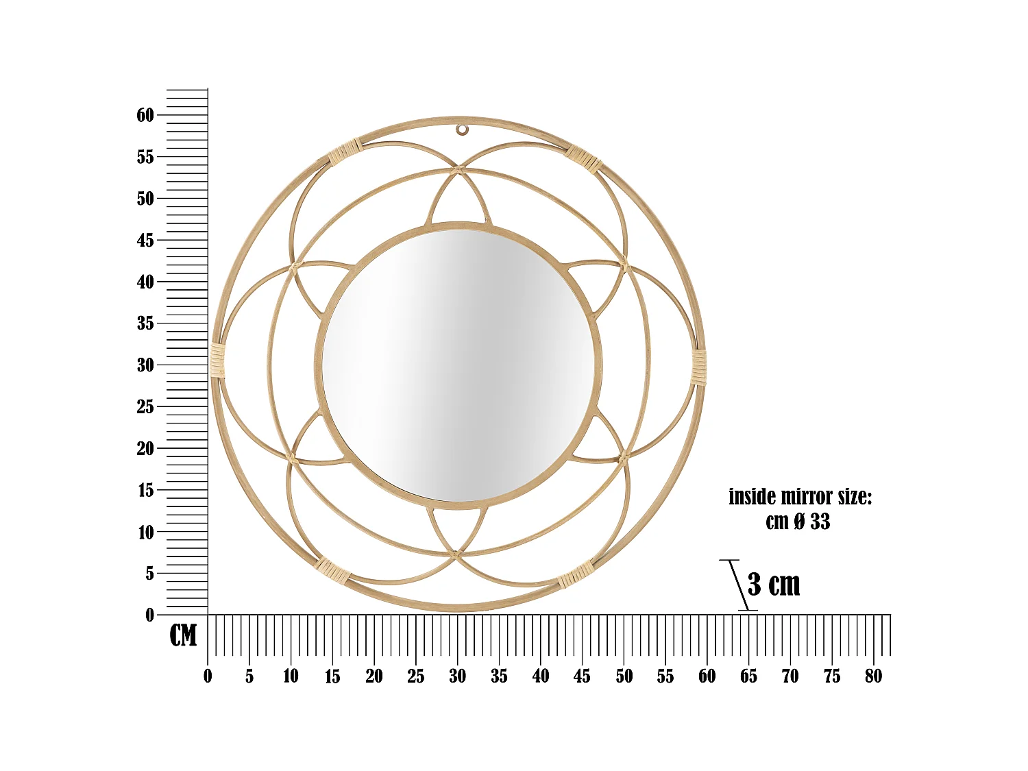 Miroir Mural Déco "Valencia" 60cm Naturel