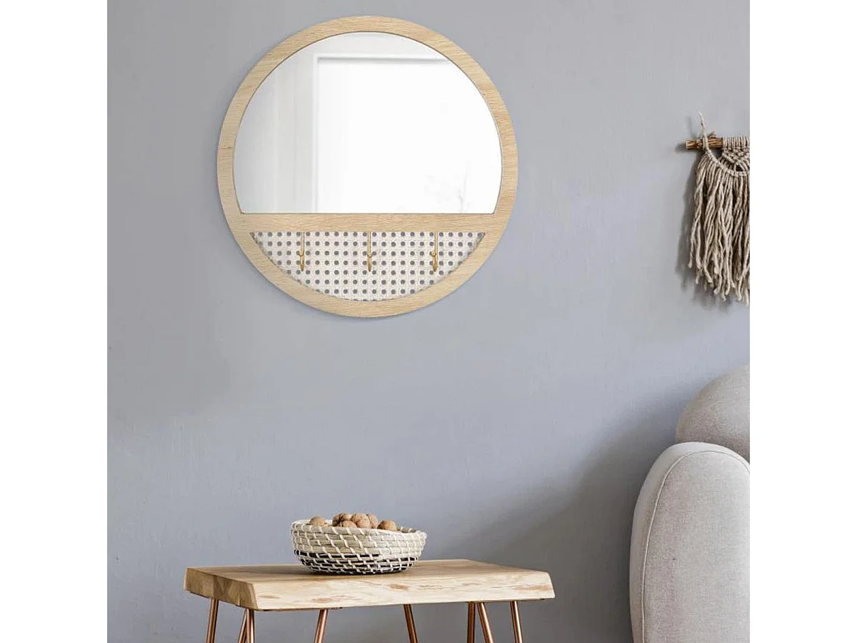 Ronde bruine houten wandspiegel Ø 50x5 cm