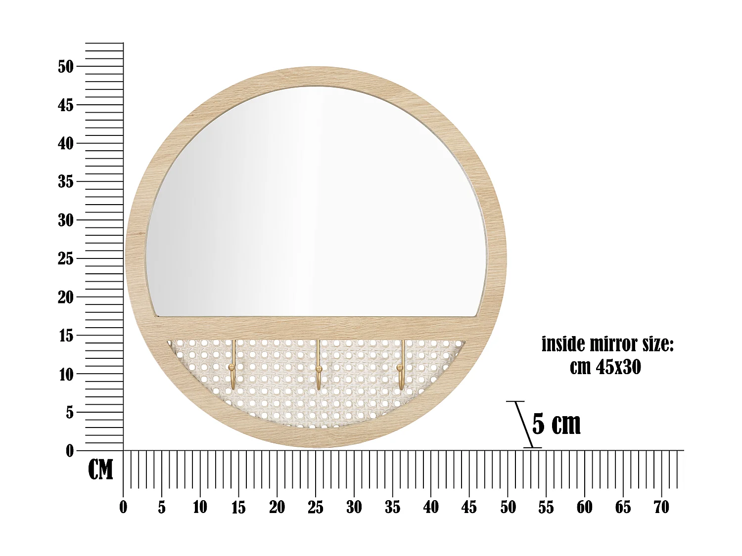 Ronde bruine houten wandspiegel Ø 50x5 cm