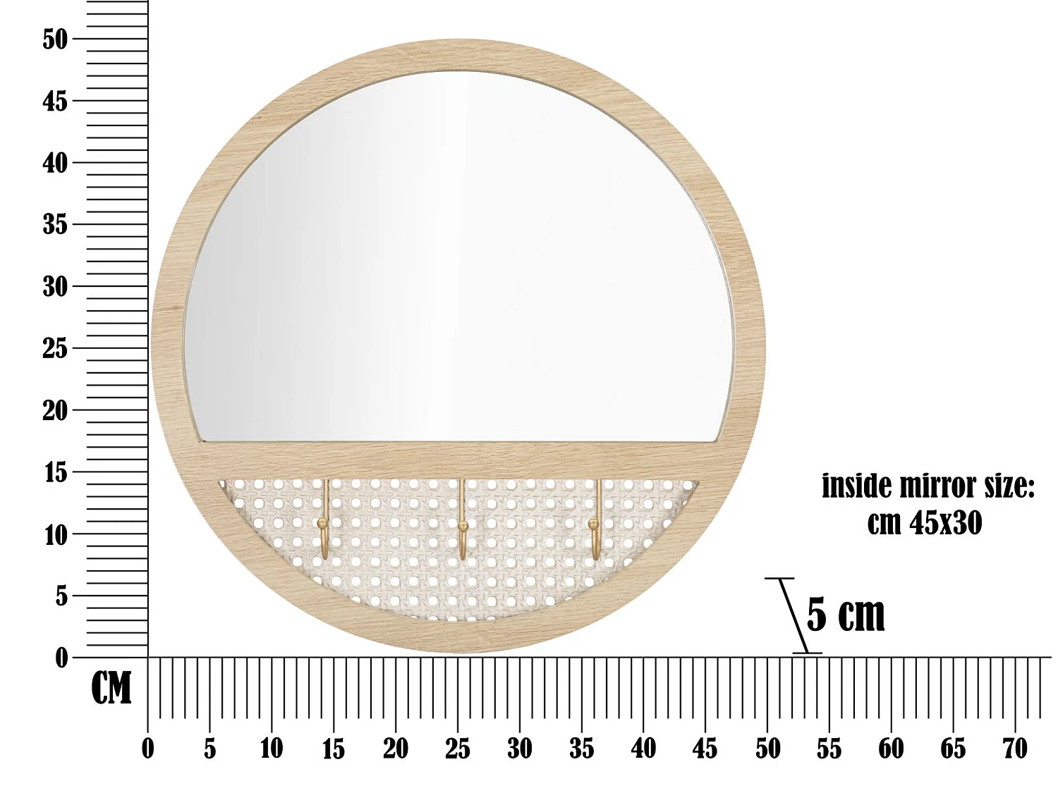 Ronde bruine houten wandspiegel Ø 50x5 cm