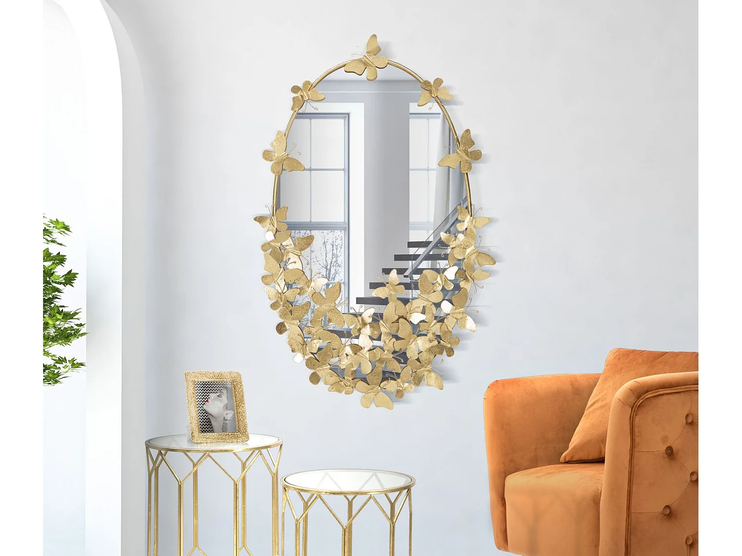 Miroir Mural Design "Butterfly" 89cm Or