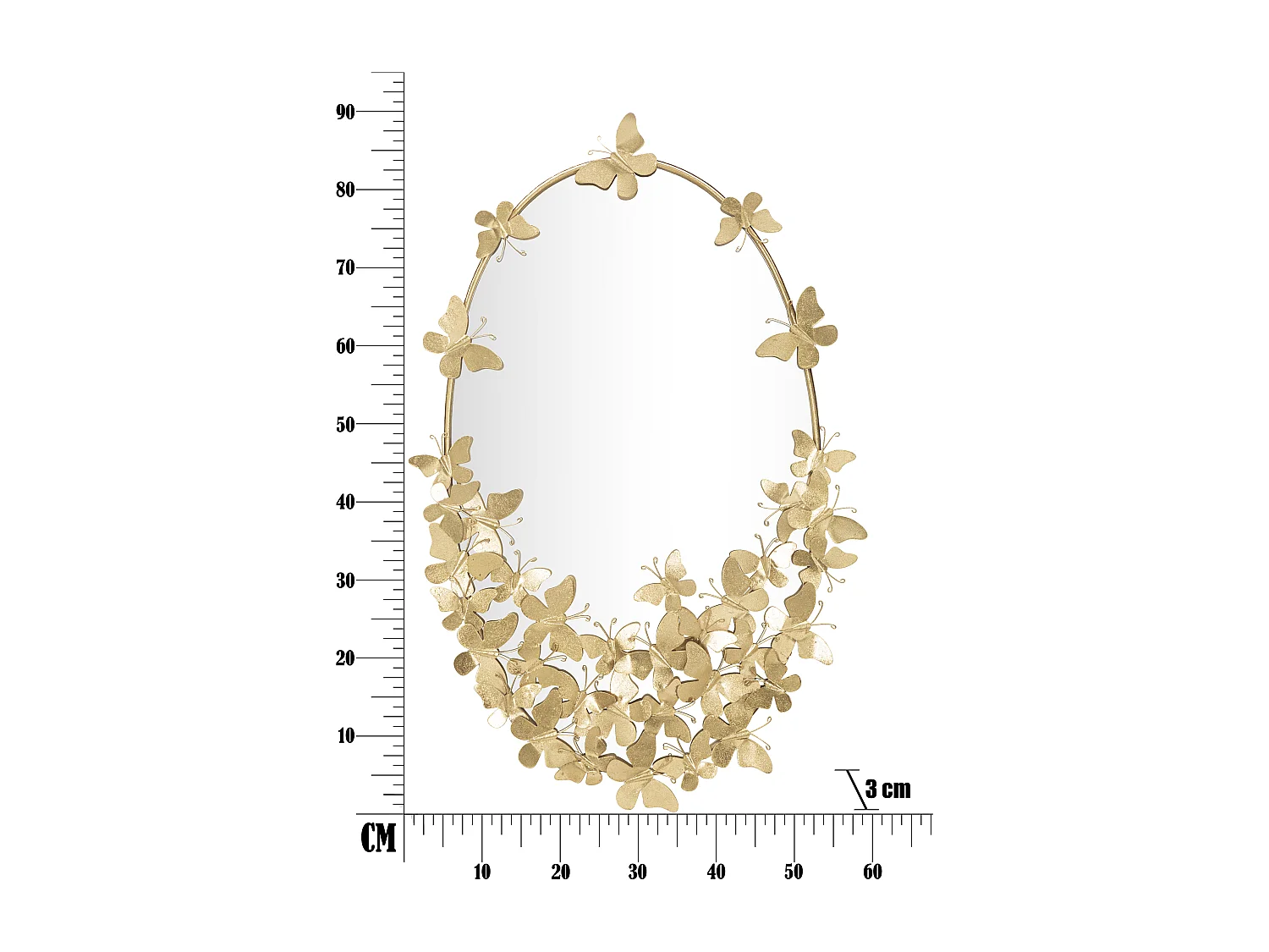 Miroir Mural Design "Butterfly" 89cm Or