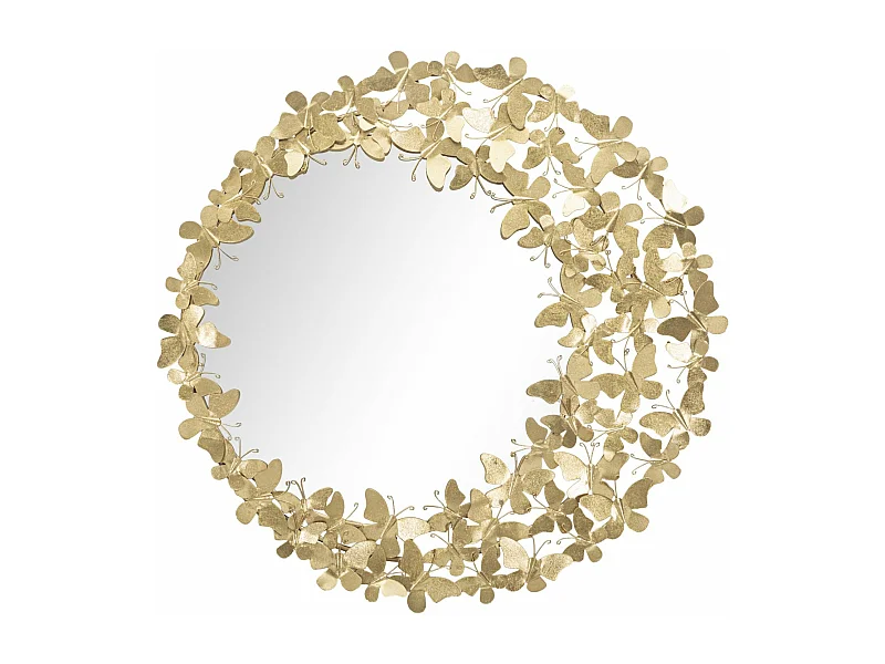 Specchio da parete rotondo farfalle in metallo dorato Ø cm 81,5x3,5