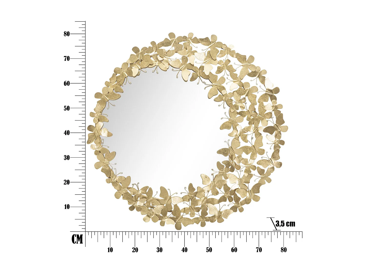 Miroir Mural Design "Butterfly" 81cm Or