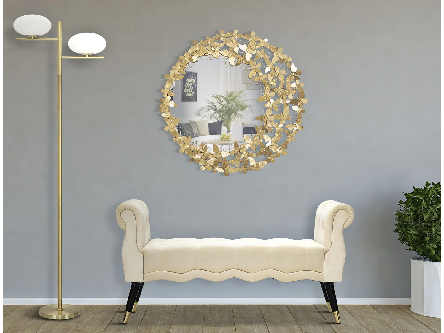Miroir Mural Design "Butterfly" 81cm Or