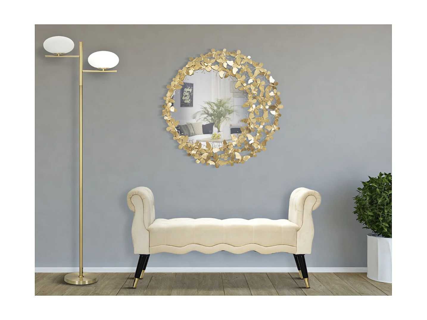 Miroir Mural Design "Butterfly" 81cm Or