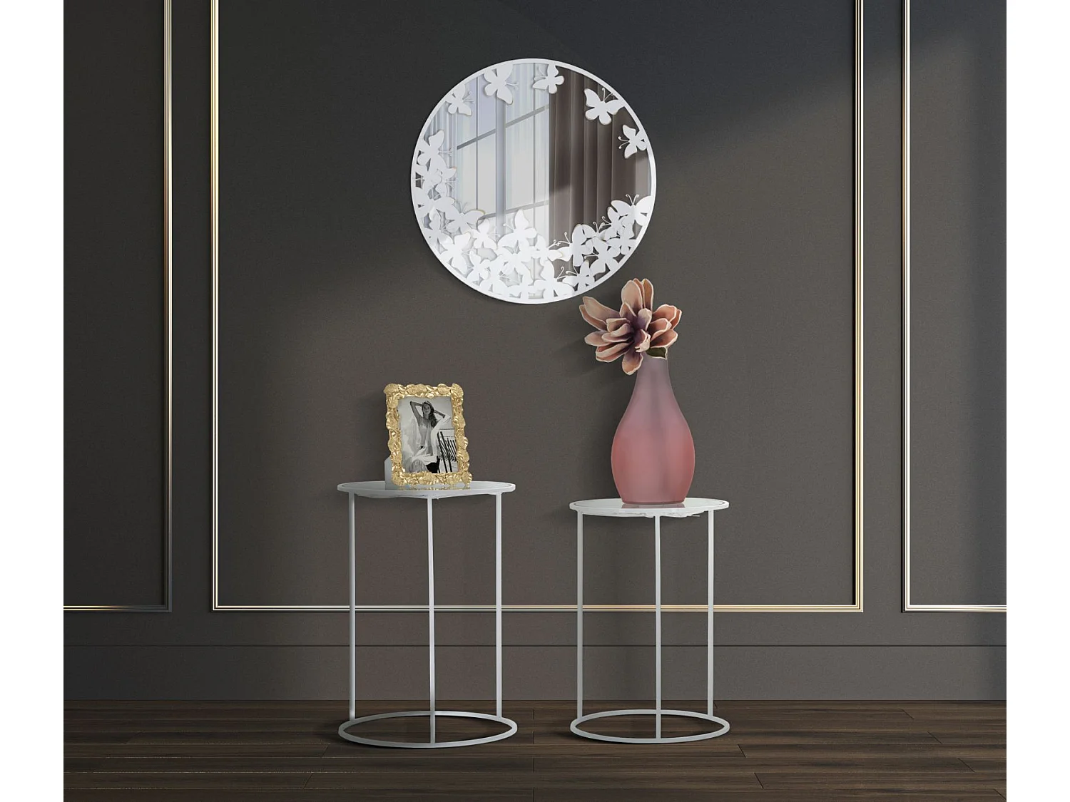 Miroir Mural Design "Butterfly" 62cm Blanc