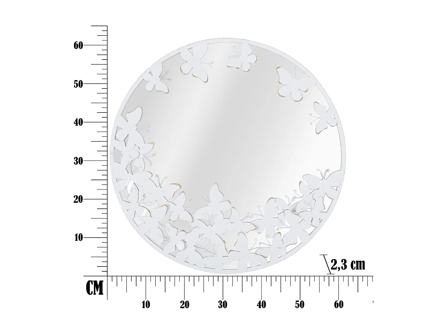 Miroir Mural Design "Butterfly" 62cm Blanc