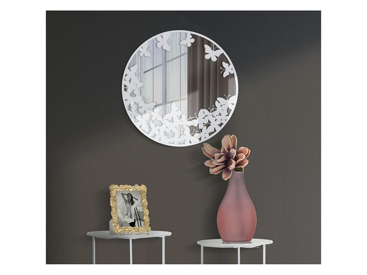 Miroir Mural Design "Butterfly" 62cm Blanc