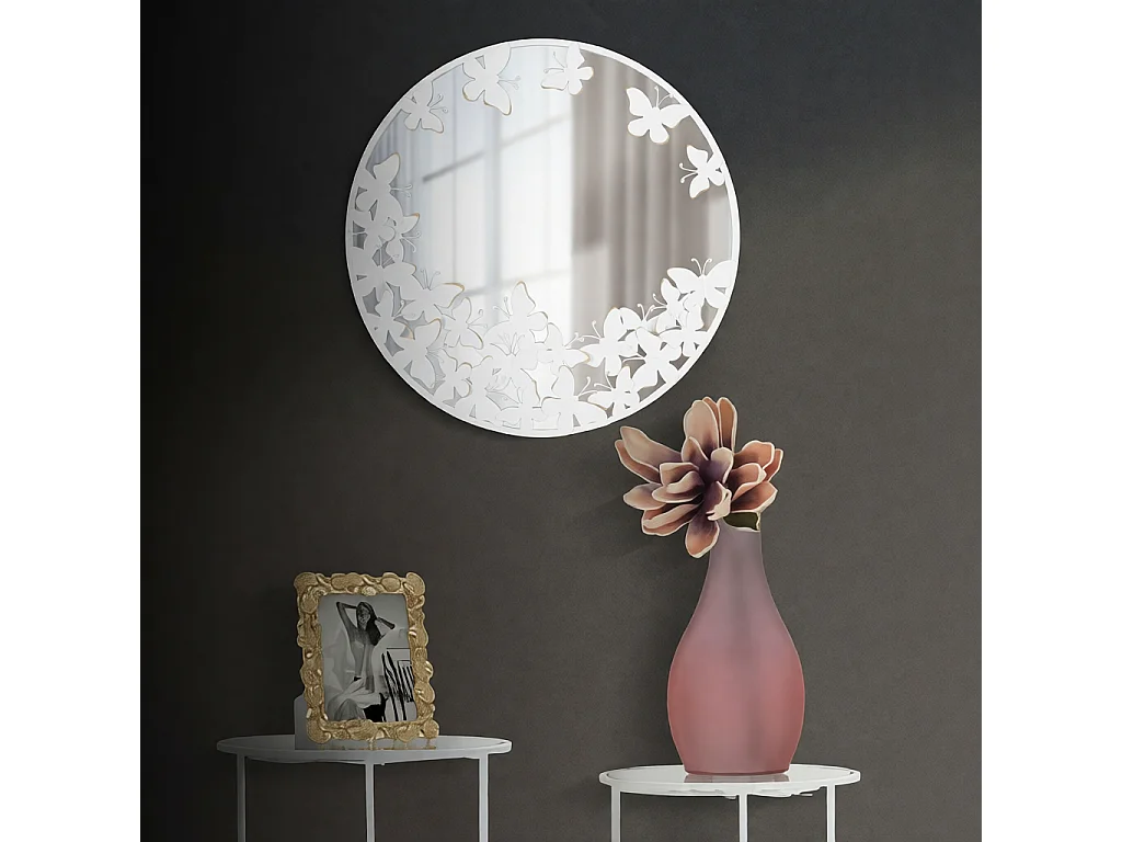 Lustro ścienne Butterfly, kolor biały i złoty, żelazo, 62,5 x 2,3 x 62,5 cm, motyw: motyle