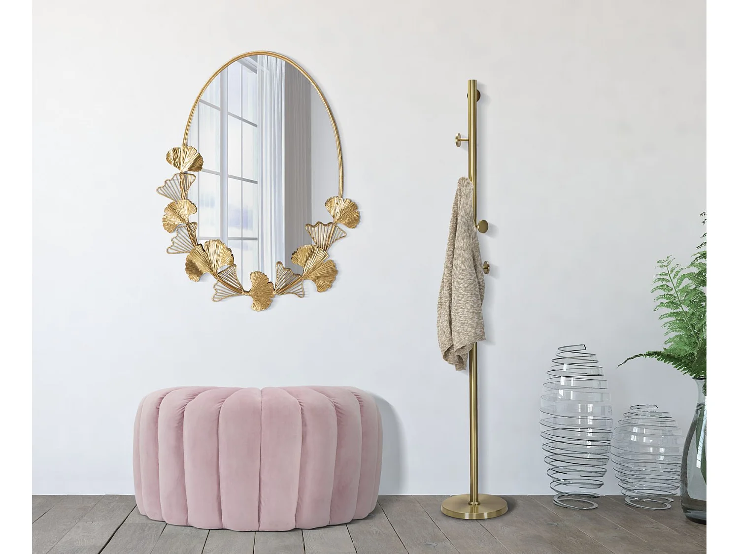 Miroir Mural Design "Little Leaf" 78cm Or