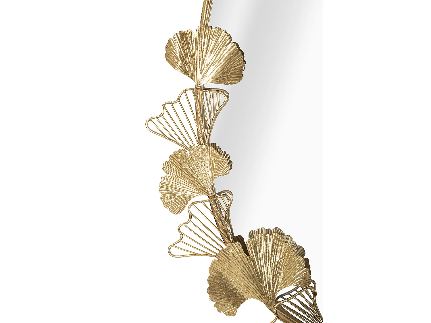 Specchio da parete ovale con foglie in metallo dorato cm 61,5x3x78
