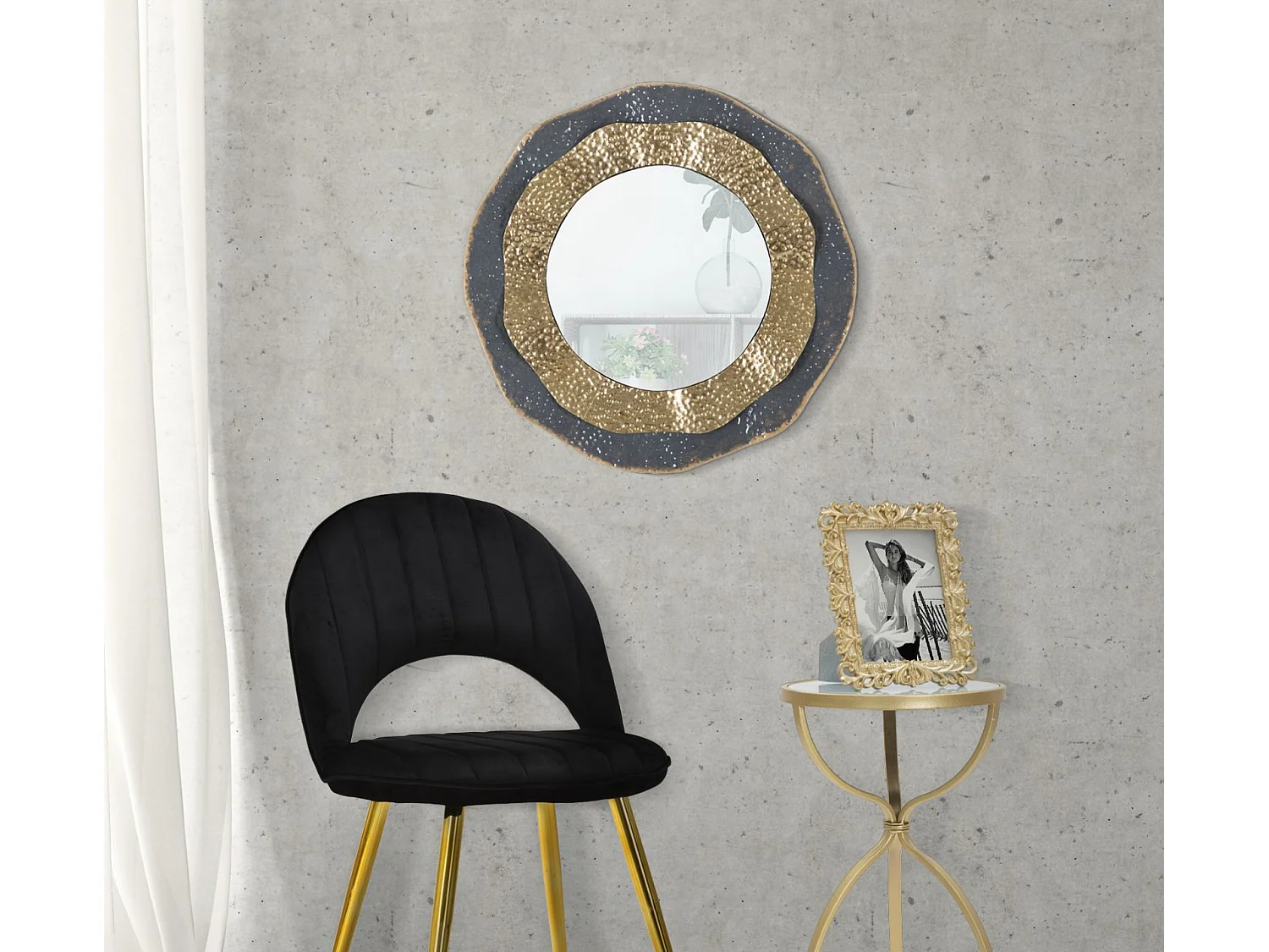 Miroir Mural Design "Shai" 65cm Gris & Or