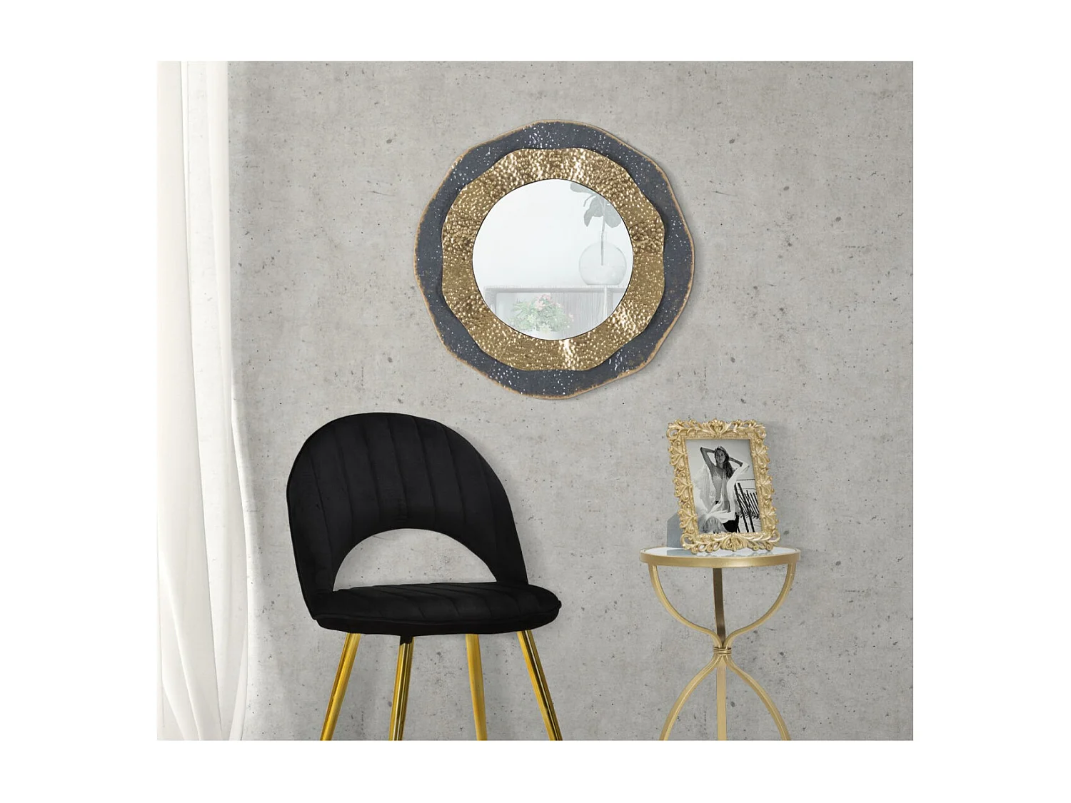 Ronde wandspiegel met veelkleurige metalen cirkels, Ø 65,5 x 5 cm