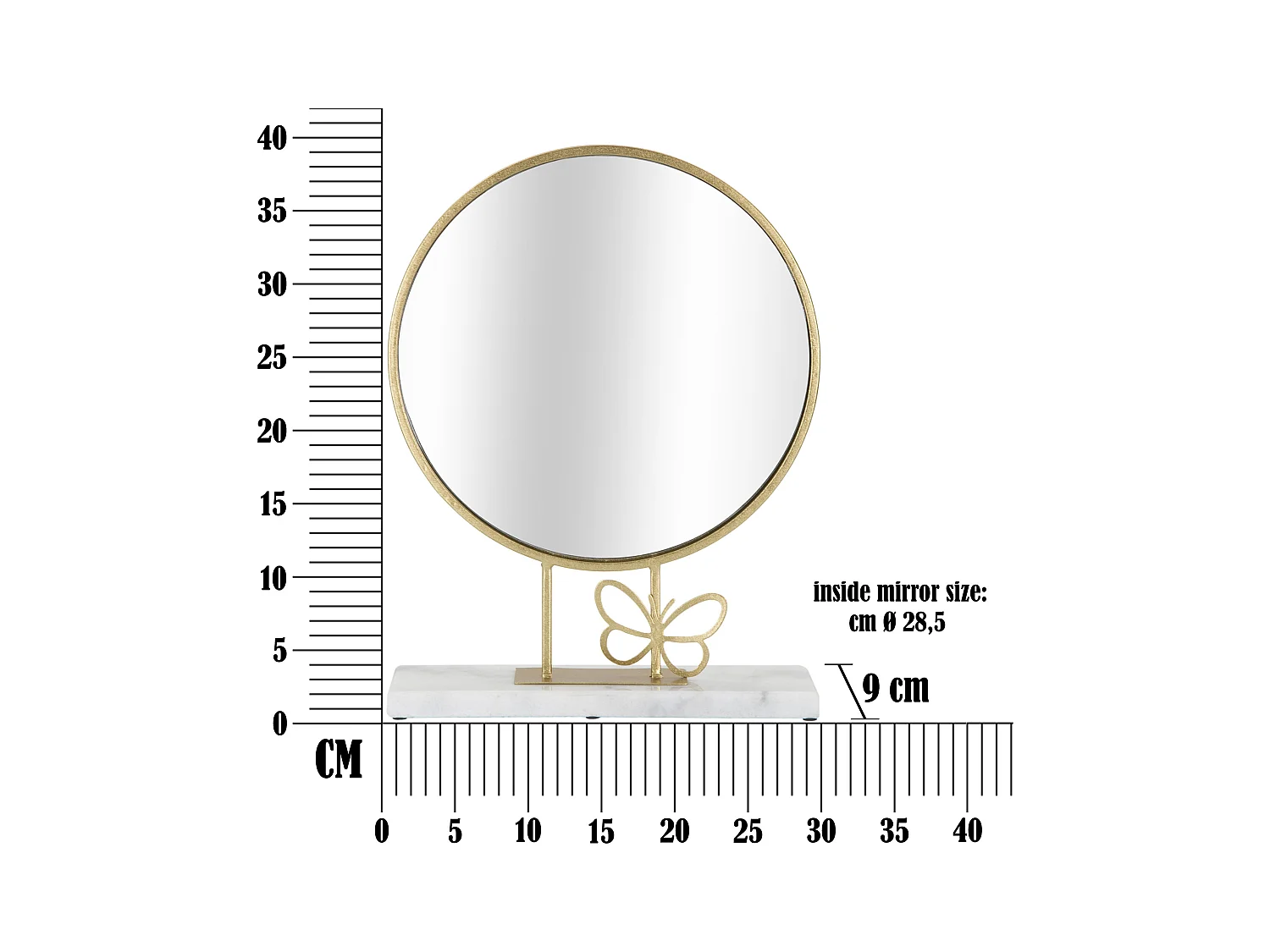 Miroir sur Pied en Marbre "Butterfly" 39cm Or