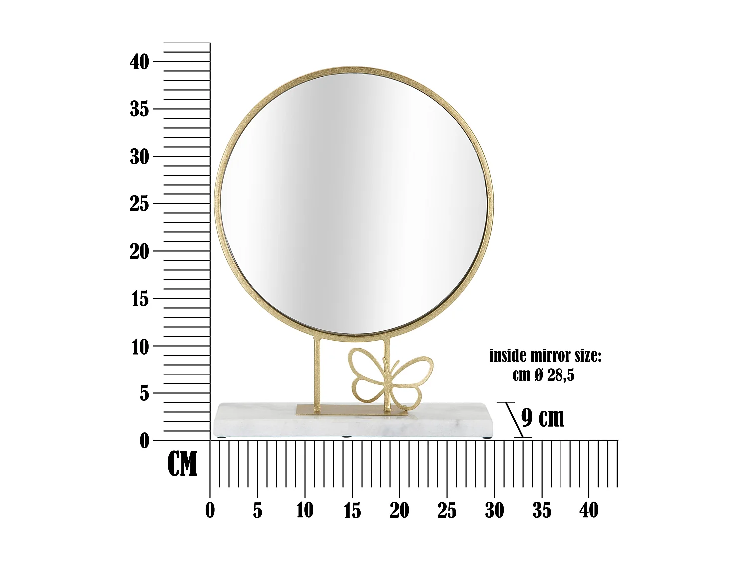 Miroir sur Pied en Marbre "Butterfly" 39cm Or