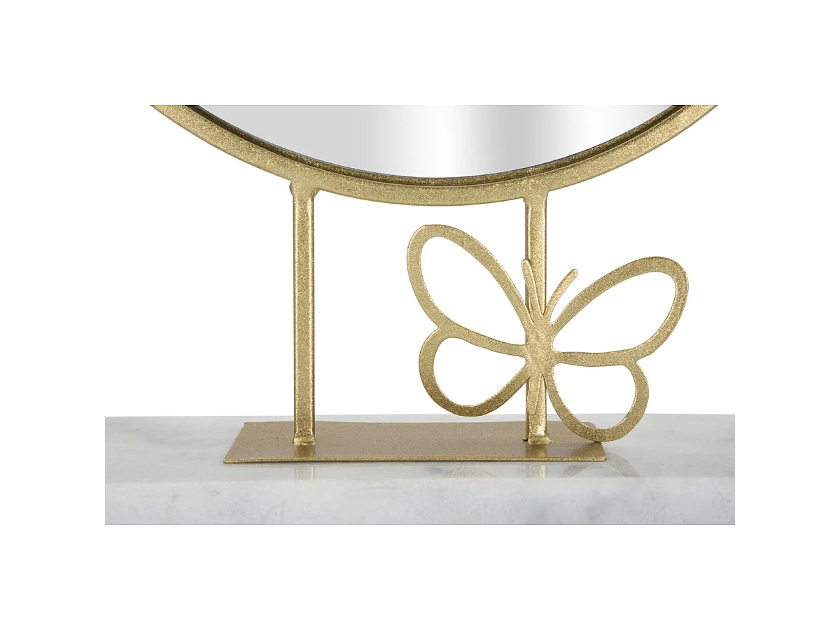 Standspiegel aus goldfarbenem Metall und weißem Marmor 30x9x39,5 cm