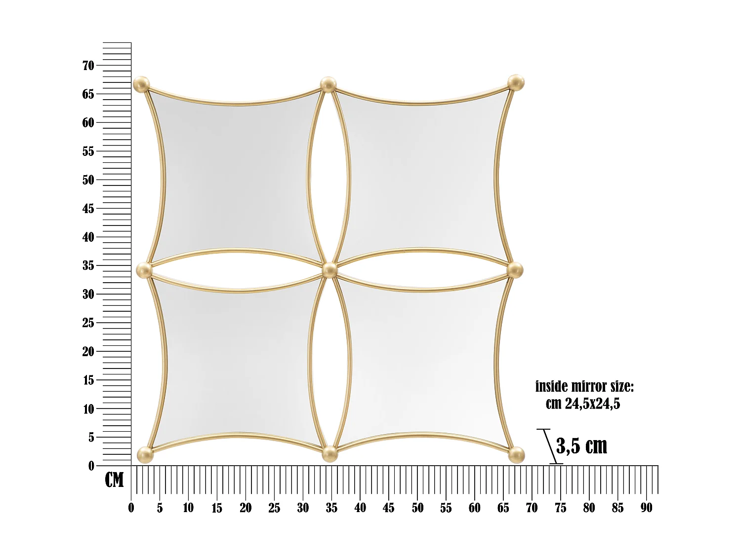 Specchio da parete geometrico in metallo dorato cm 68x3,5x68