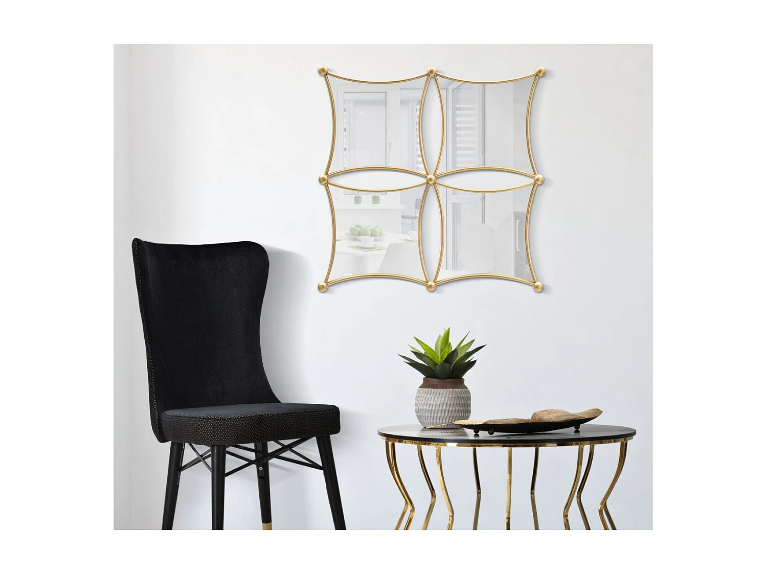 Miroir Mural Composition Déco "Jalo" 68cm Or